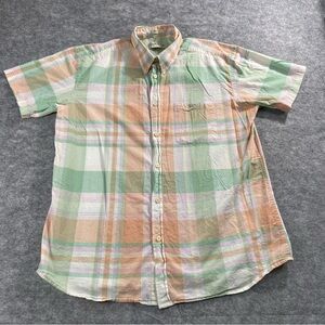 Orvis Mens Multicolor Pastel Madras Plaid Short Sleeve Button Down Shirt Size XL